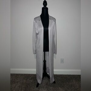Soma Cardigan Duster Lounge Sweater Gray White Stripe Long Tunic Length M